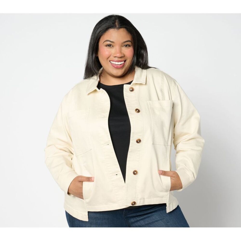 Studio Park Women's Jacket Sz M X Amy Stran Denim Utility Jacket- White